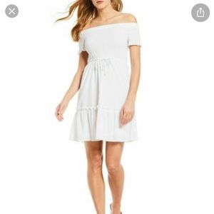 MICHAEL KORS- Off The Shoulder Smocked Dress